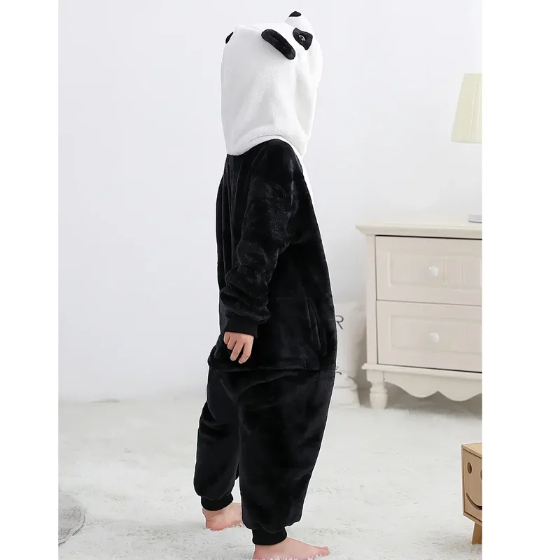 3D Panda Kigurumi Kids Onesies Cozy Cosplay Constume For Halloween Playsuit Birthday Gift Flannel One-Piece Pyjamas Sleepwear