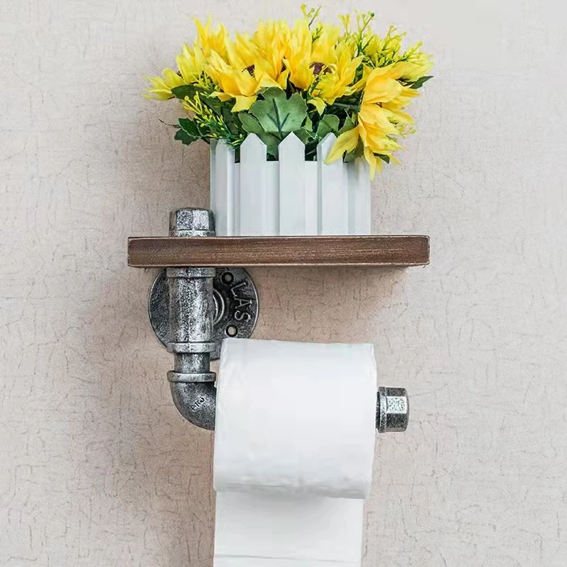 Industrial Toilet Paper Holder With Shelf Steampunk Bathroom