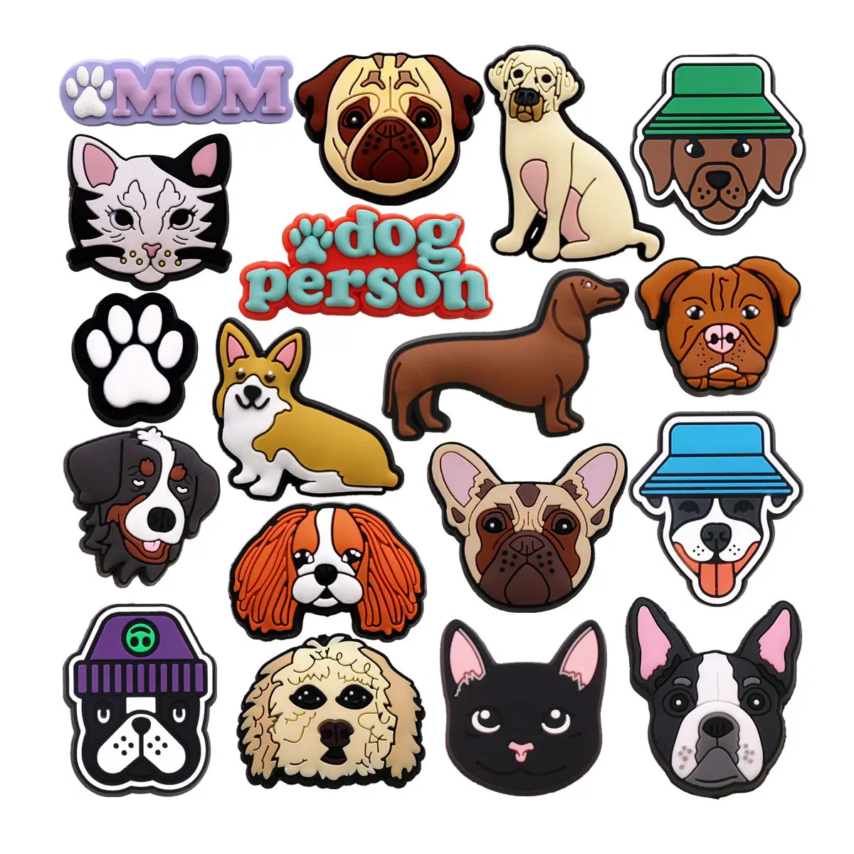 Shoe charms shoe decorations 1pcs Original Cute Pets PVC Shoe Charms Funny Pug Designer Sandal Upper Decoration Accessories Bulldog Dog Cat Clog Pins Buckle