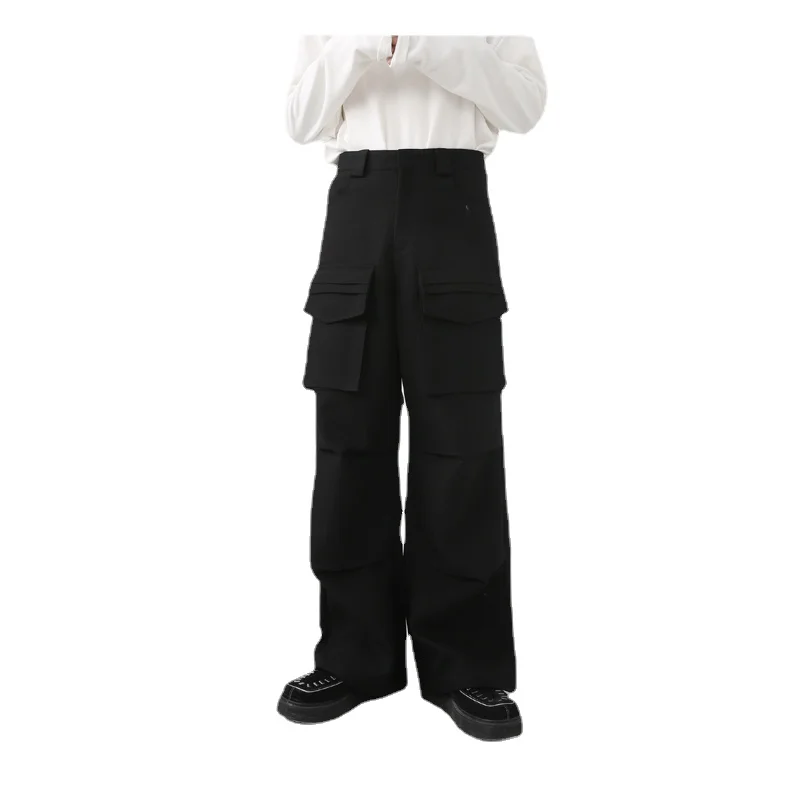 

Men's Pants Multiple Pocket Wide Leg Trousers Loose Casual Solid Color