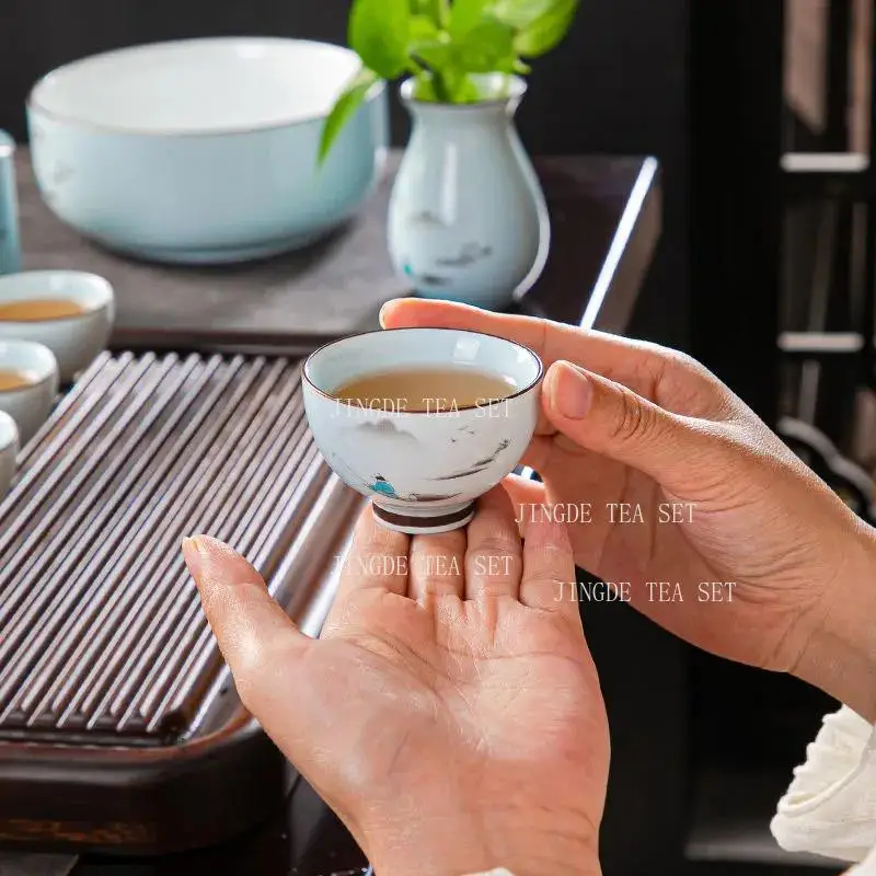 6pcs Complete Set of Ceramic Kung Fu Tea Set Household Chinese Style Tea Bowl Teacup Teapot Drinking Utensils Teaset Accessories