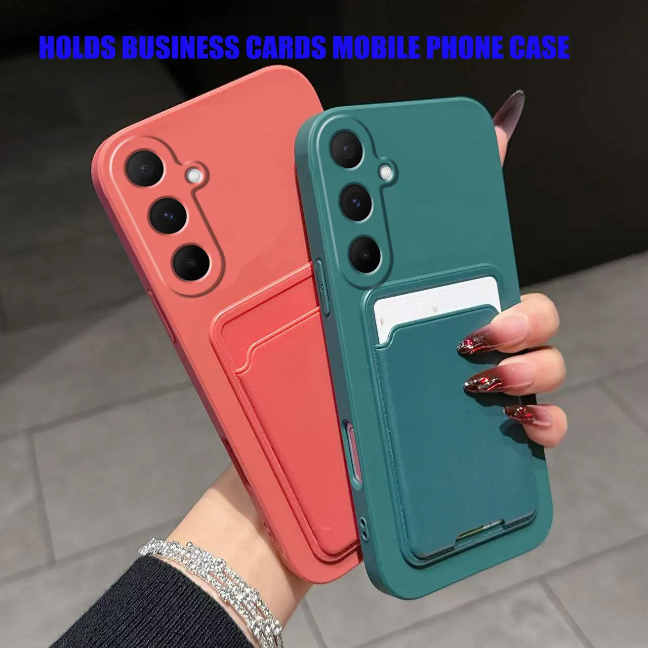 Liquid Silicone Card Holder Phone Case with Shockproof Back Pocket Wallet in Soft Skin Cover Design
