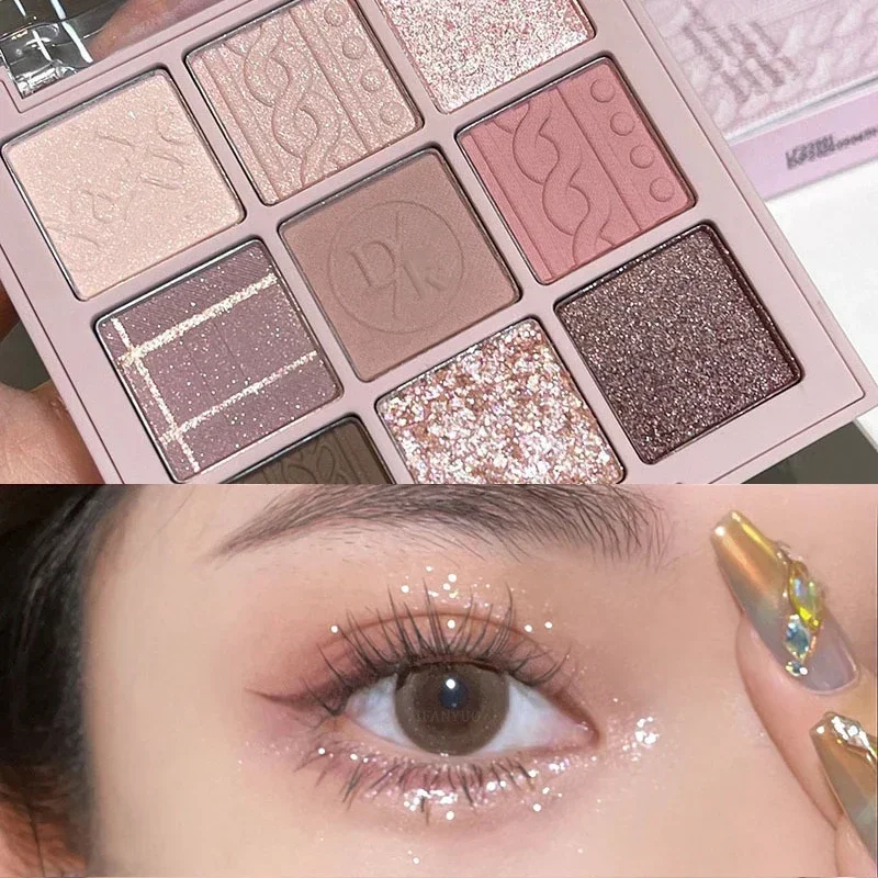 Knitted Pattern Eyeshadow Palette Glitter Matte Pink Pearlescent Shimmer Shinny Pigment Diamond Eyeshadow Korean Cosmetic Makeup eye shadow,eye shadow plate