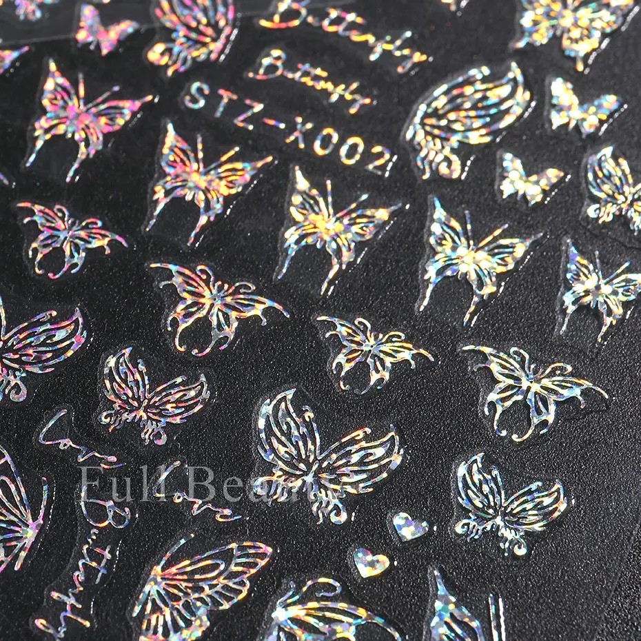 Nail Stickers Laser Butterfly Stickers Nails Holographic Snake Dragon Heart Star Moon Adhesive Sliders 3D Nail Art Decal Decoration LASTZX