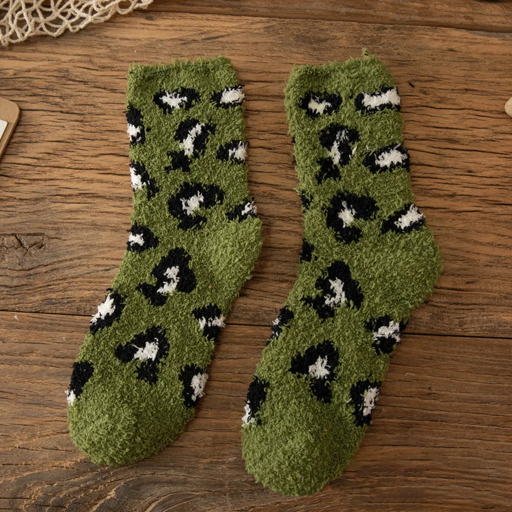 

5 Pairs Slipper Socks Leopard Print Women Floor Socks Warm Winter Socks Thermal Bed Socks