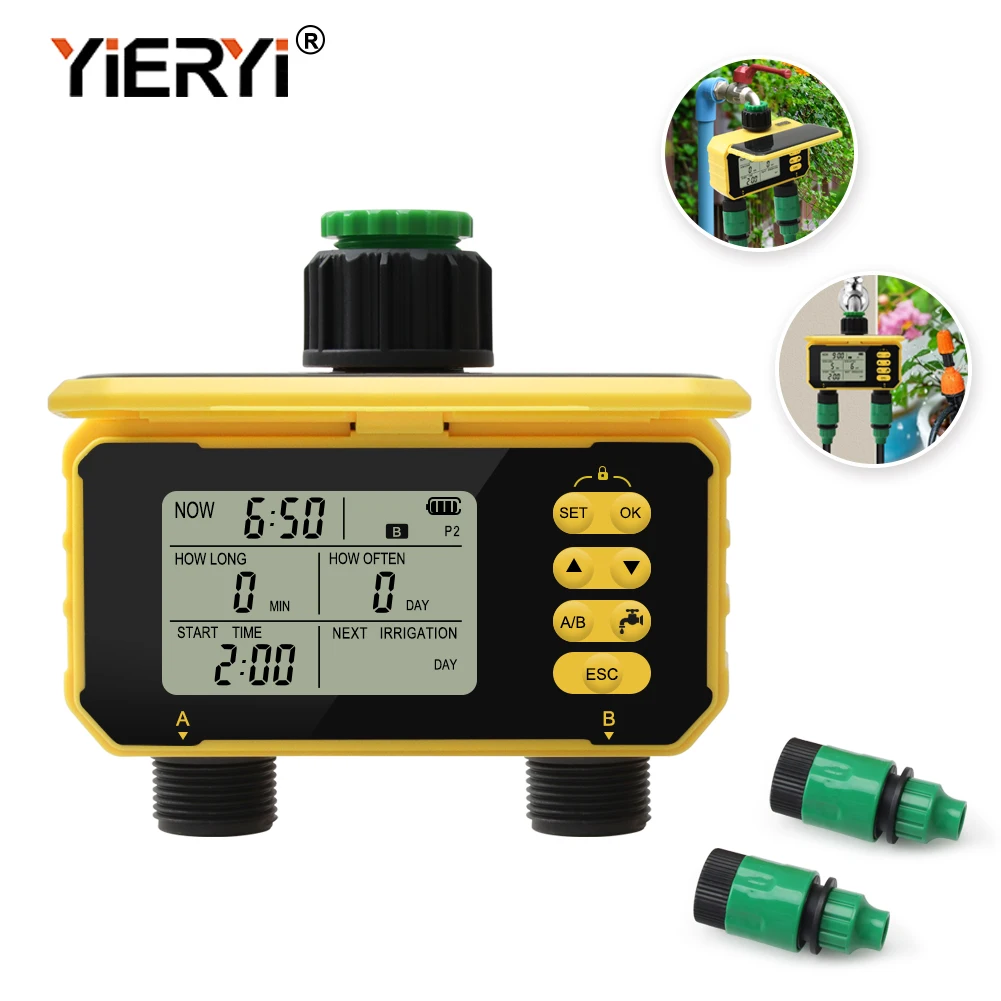 

Yieryi Smart Dual Water Timer Automatic Garden Sprinkler Timing Outdoor Digital Farm Drip Irrigation Controller Solar Charge