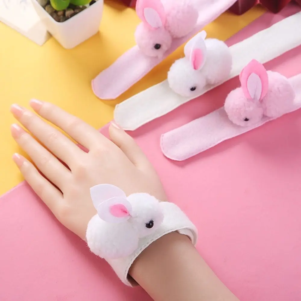 

Easter Cute Plush Rabbit Clapping Circles Party Gift 2023 Happy Easter Day Party Supplies Girts Kids Slap Bracelets Gril Pendant