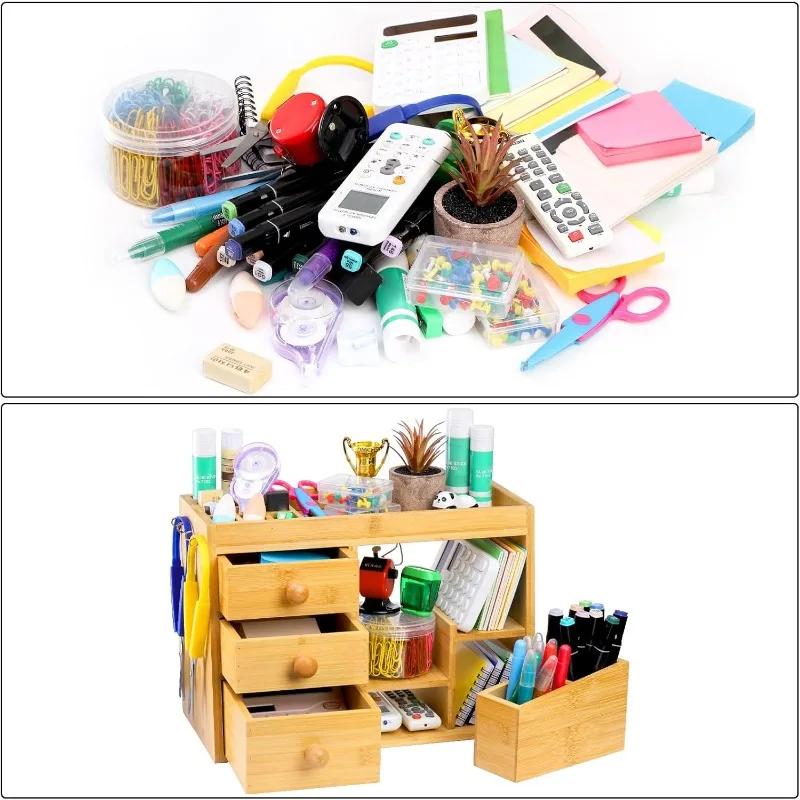 Bamboo Makeup Organizer with 3 Drawers & 12-Grid Lipstick Holder, Desk Bamboo Vanity Jewelry Organizer 6