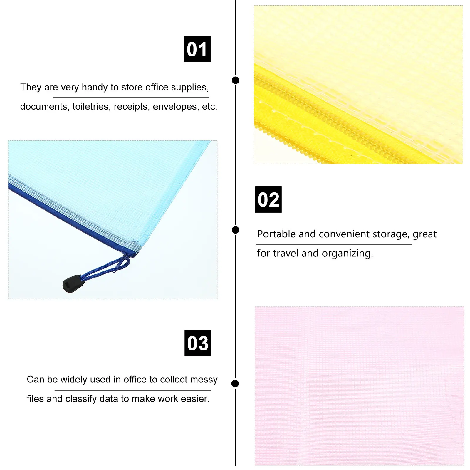 10Pcs A3 지퍼 파일 가방 반투명 플라스틱 지퍼 클로저 사무실 학교 여행 파일링을위한 대용량 문서 파우치