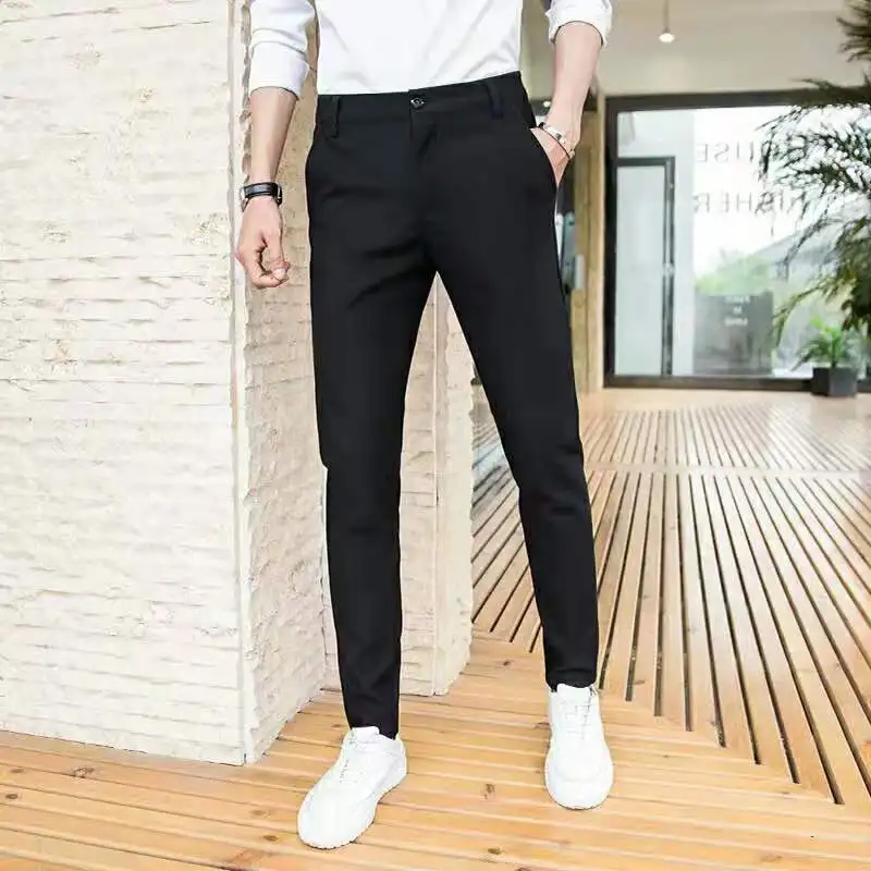 Black Suit Trousers for Men Stretch Slim Fit Cropped Pants Gray