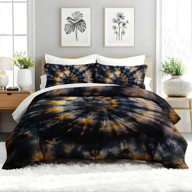 3PC TieDye Spiral Comforter Set Modern Duvet Bedding with 2 Pillowcases Vortex Pattern for Bedroom Guest Room Decor 2