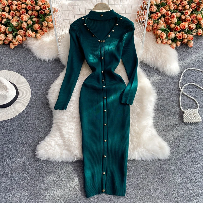 GETADME YuooMuoo Chic Fashion Elegant Patchwork Knitted Maxi Dress 2025 Summer Lady Turn-down Collar Shirt Sweater Dress Party Vestidos