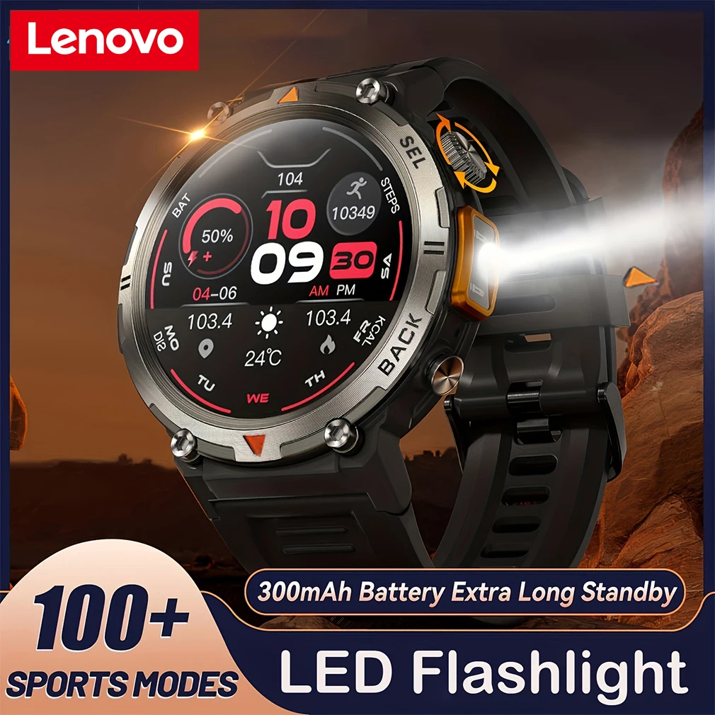 

Смарт-часы Lenovo 2024 для занятий спортом на открытом воздухе, со светодиодным фонариком