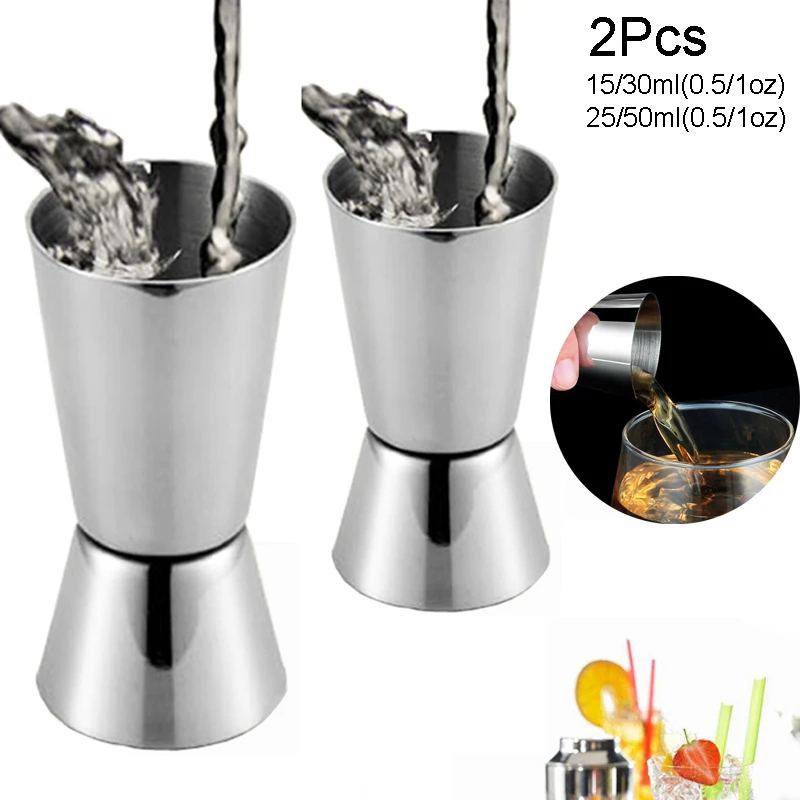 Jigger Measuring Cup Bartender Cocktail Tool 2pcs 15/30ml 25/50ml 0.5/1oz 0.85/1.7oz Stainless Steel