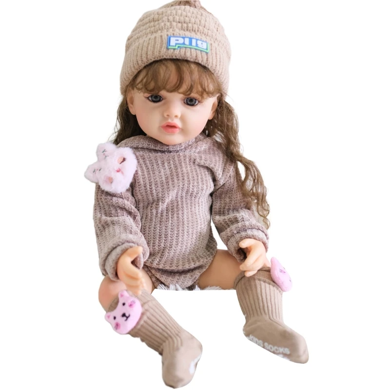 

55cm Baby Girls Rebirth with Handmade Implanted Hair with Moving Arm & Leg Curly Hair for Toddler Gift