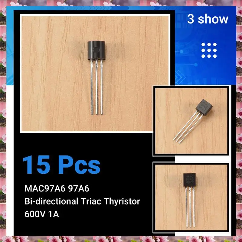 15 Pcs MAC97A6 97A6 Bi-Directional Triac Thyristor 600V 1A,15 Pcs MAC97A6 97A6 Bi-Directional Triac Thyristor 600V 1A HOHO