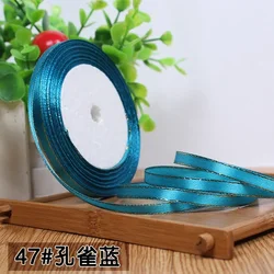 Gold Edged Single Face Satin Ribbon - 22m Roll, 6mm Width for Elegant Wedding and Gift Decoration (Peacock blue)
