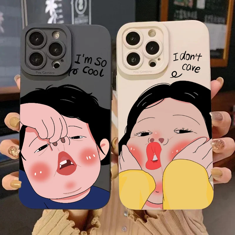 Cartoon Funny Boy Girl Couple Phone Case For iPhone 14 Pro 15 Plus 13 Pro Max 12 11 X XS XR 7 8 Plus SE 2020 Soft Silicone Cover