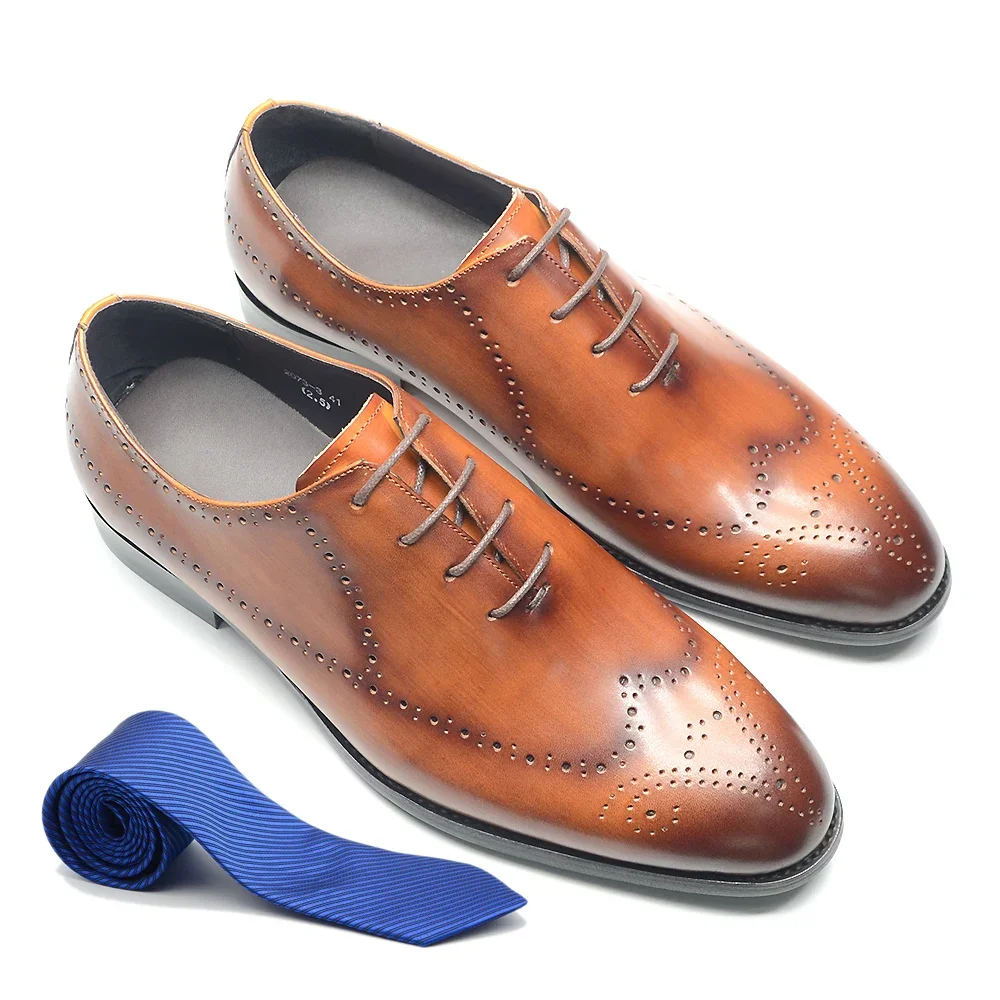 Feversole Men's Classic Dress Oxford,Chaussure Homme Cuir, Lacets Derby Mariage Dressing Oxford Business Cuir Vernis Brogue Vintage