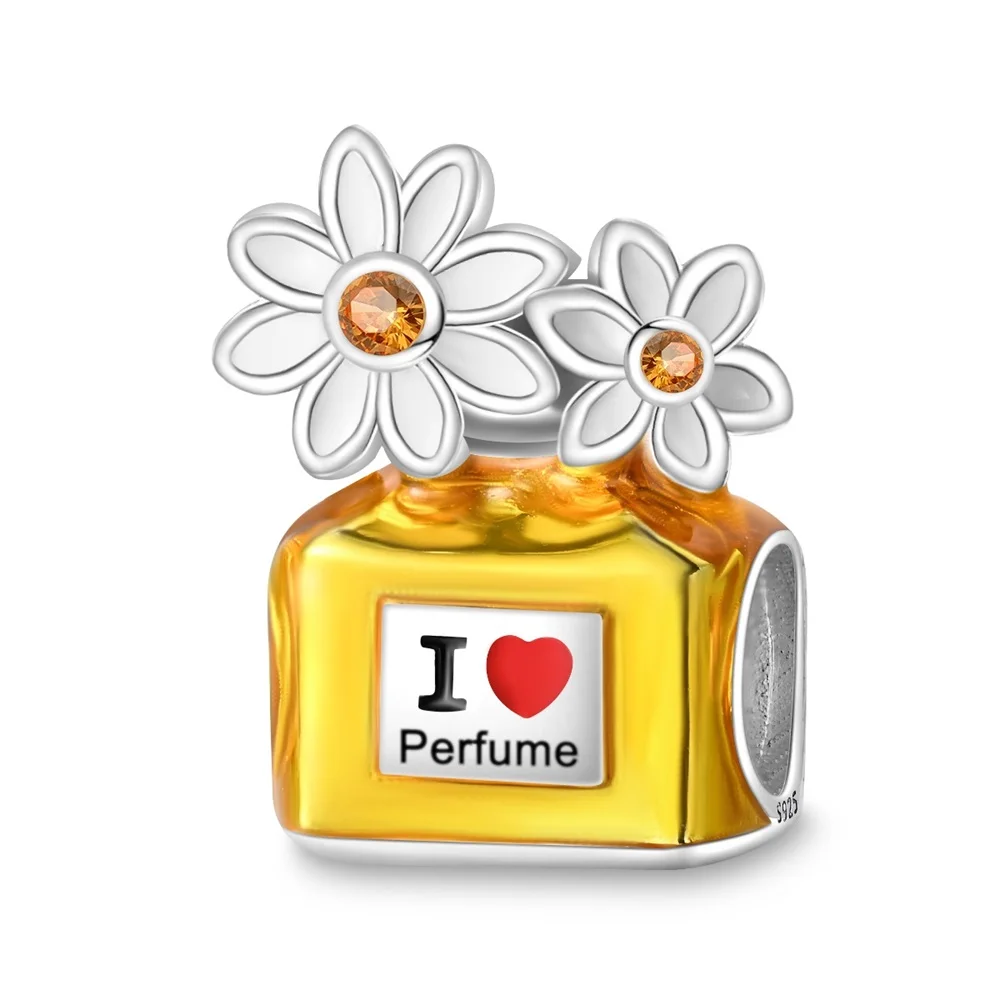 

Romantic S925 Sterling Silver Yellow Daisy Perfume Bottle Charm Fit Pandora Bracelet Women's Workplace Jewelry Diy Accessories