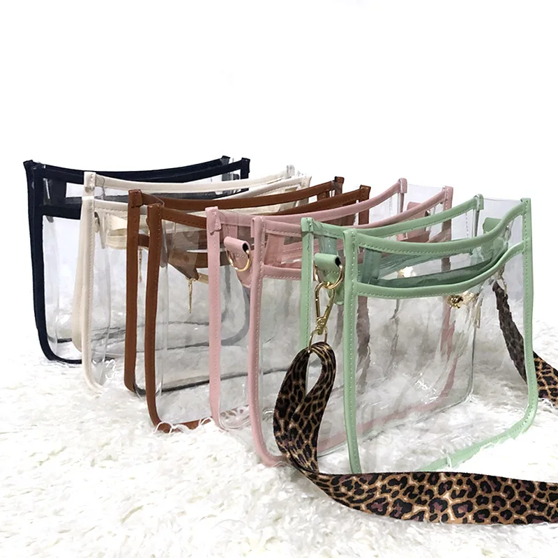 25*9*23cm Transparent PVC Crossbody Bag Clear Stadium Approved Purse With Leopard Strap with Zipper Top Travel Bag сумка ​Domil