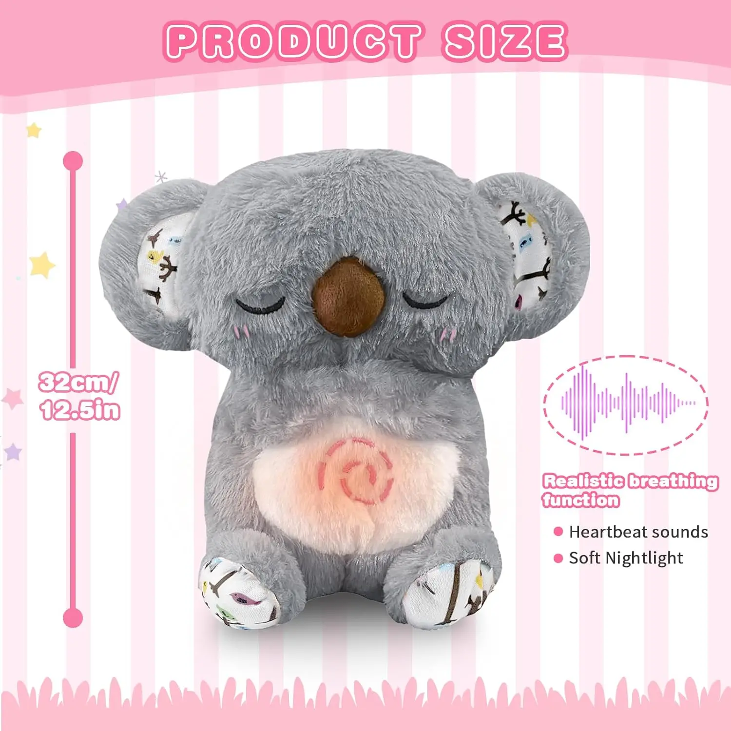 Breathing Koala with Light Sound Baby Sleeping Companion Soothe Koala Musical Stuffed Plush Toy Newborn Sensory Comfortable