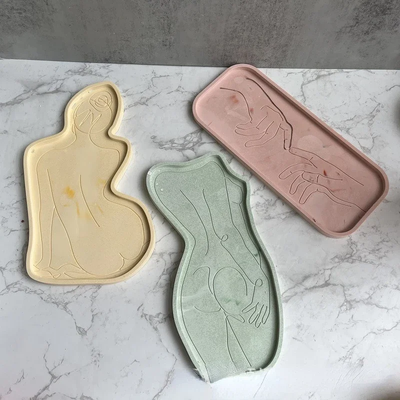 Women Model Plate Storage Tray Epoxy Resin Mold DIY Girl Body Dish Tray Silicone Mold Coaster Dish Plaster Cement Mould silicone mold
