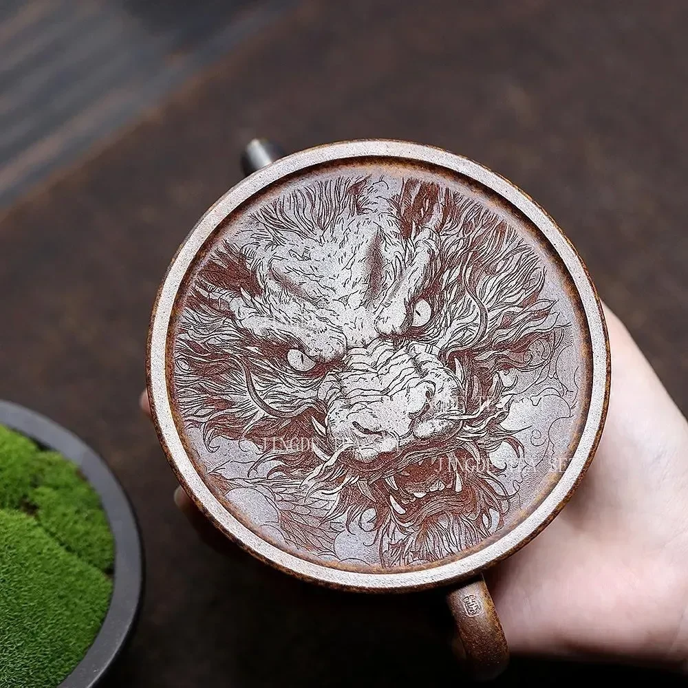 220ml Chinese Yixing Handmade Purple Clay Teapot Creative Household Tea Pot Hand-carved Dragon Tiger Kettle Zisha Tea Set Gifts