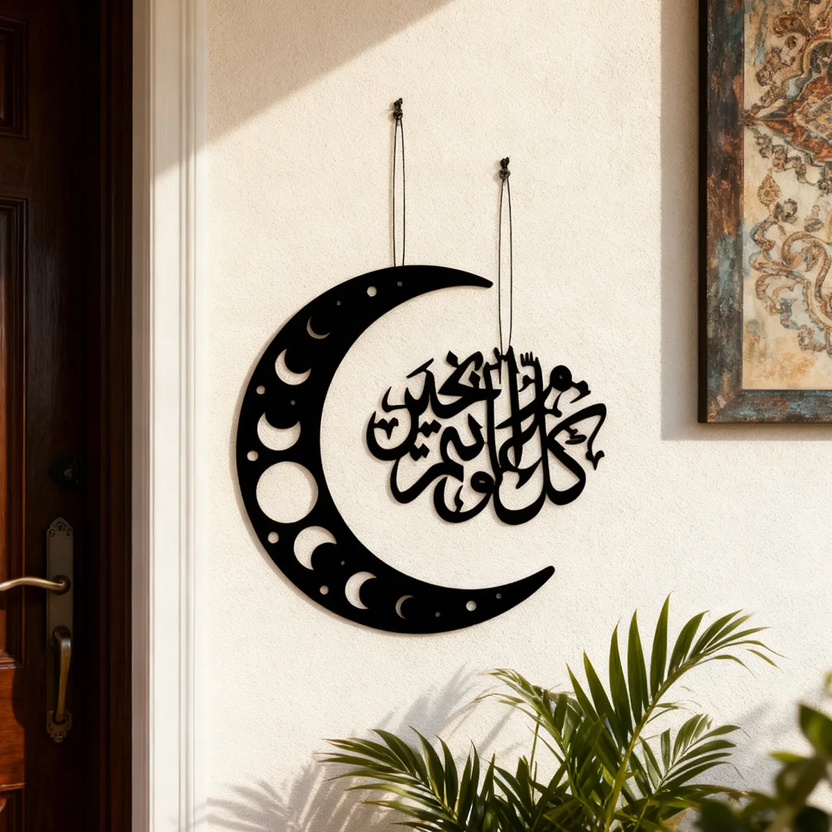 2PCS, creative black wood-patterned moon-shaped decorative hanging ornament, wall hanging for festival celebrations