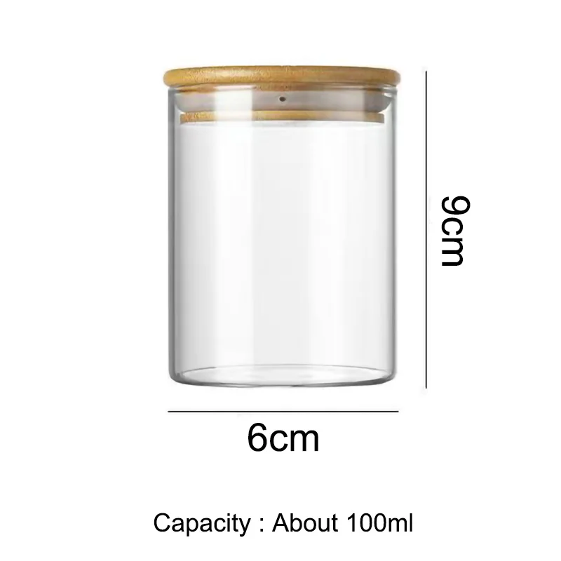 Tea Canister Airtight Container Mini Wooden Lid Glass Coffee Beans Portable Food Storage Container Candy Jar 100ML