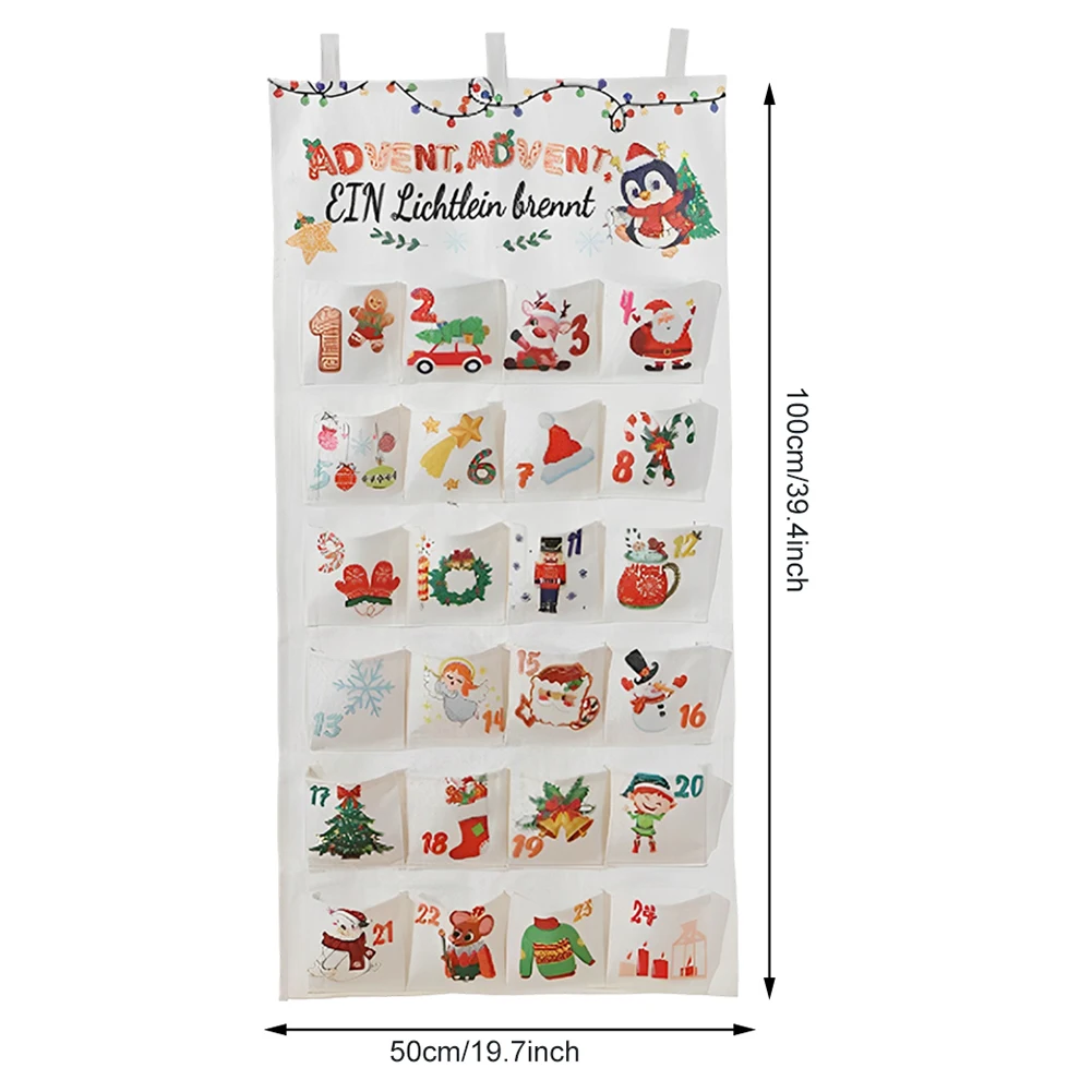 Fabric Christmas Advent Calendar Christmas Countdown Calendar Reusable Wall Hanging Ornaments with 24 Pockets Party Supplies