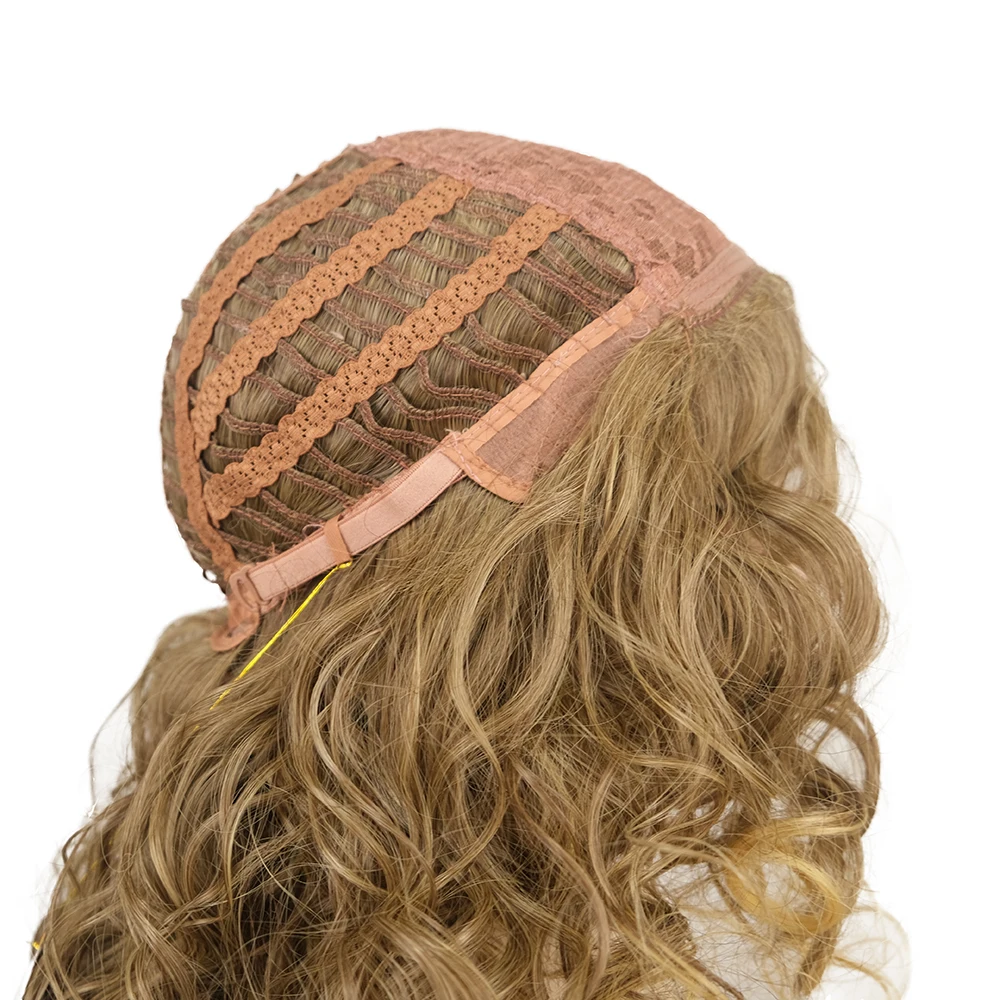 Parrucche sintetiche ricci lunghi Strongbeauty per donne Capelli ricci ondulati Parrucche naturali senza cappuccio miste bionde marroni - immagine 4