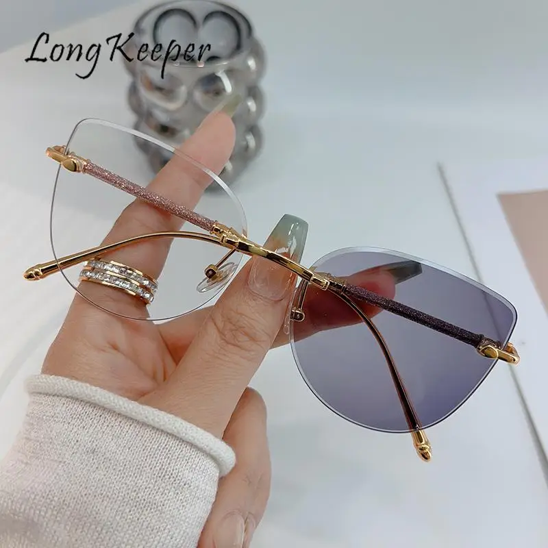 

Blue Light Blocking Glasses Women Men Cateye Rimless Metal Optical Glasses Photochromic Discolor Lentes Female Uv400 Eyeglasses