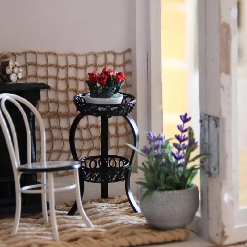 2-lagiger runder Blumenständer aus Eisen für Puppenhäuser, Miniaturzubehör mit mehr Ausstellungsfläche und elegantem Design A2UB – Detail 10