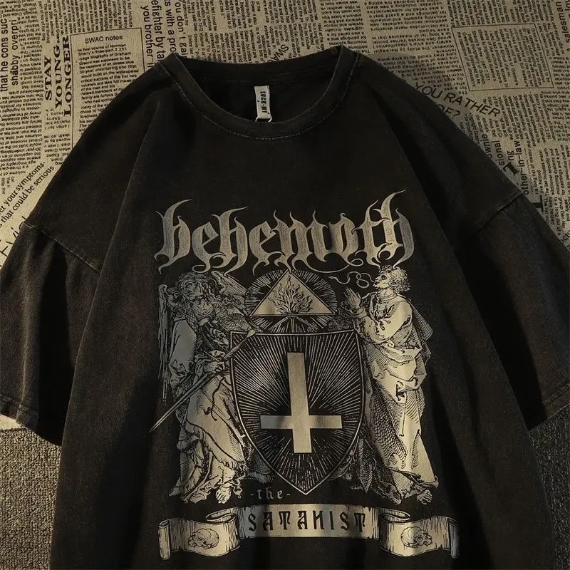 

Vintage Cross Portrait Short Sleeved T-shirt Women Men Ins Dark Style Gothic Top Streetwear Oversized T Shirt Clothing