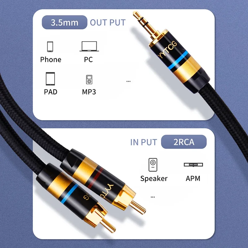 Premium HiFi Stereo Audio Cable - 3.5mm to Dual RCA for Amplifiers and Devices