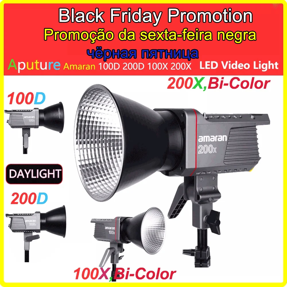 Aputure Amaran 100X 200X Bi Color 2700 6500K LED Video Light Bluetooth App Control DC/AC Power Supply for Camera Video Interview - Апрельский топ товаров с Али