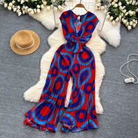 Summer Elegant Women Abstract Print Jumpsuit Chic Streetwear Wide Leg Romper Mujer V Neck Bodycon Sleeveless High Jumps - Image 6