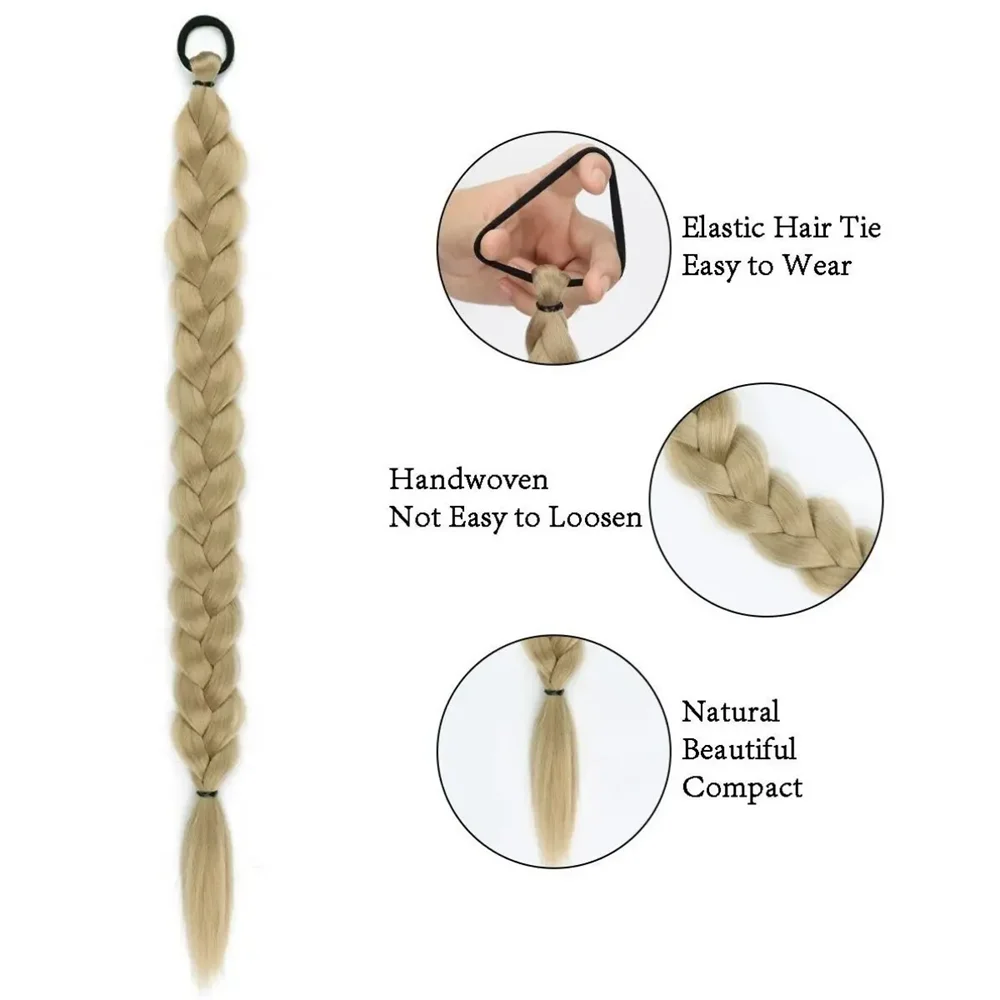Synthetic Long Twisted Braids Ponytail Extensions With Hair Rope Bands 24 Inch Braided Hair Extensions Black Brown For Women