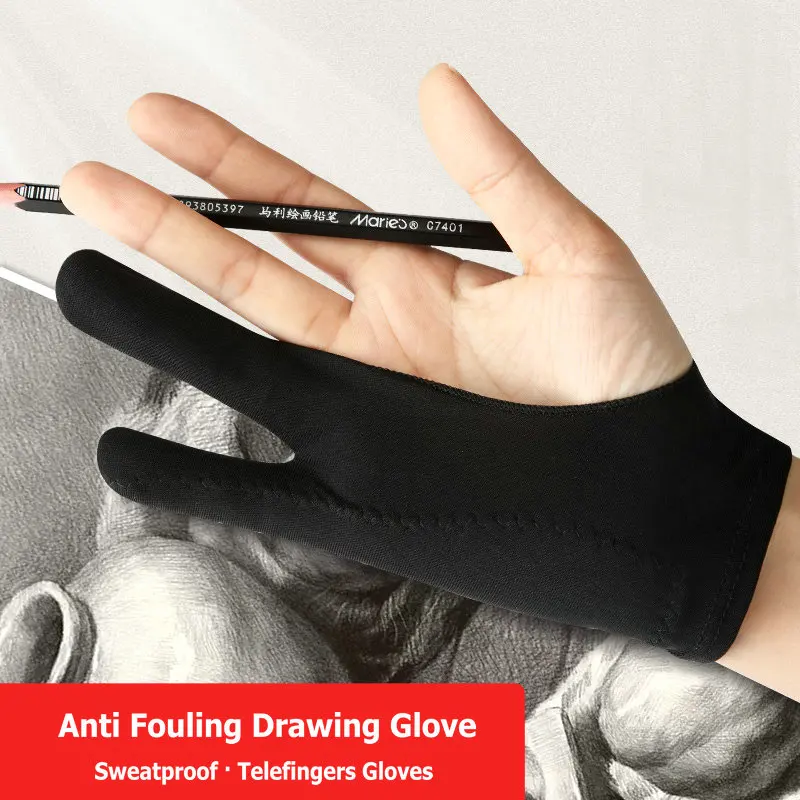 3PCS Professional Artist Drawing Glove Anti Fouling Finger Gloves  Sweatproof Palm Rejection Graphic Tablet Glove Black