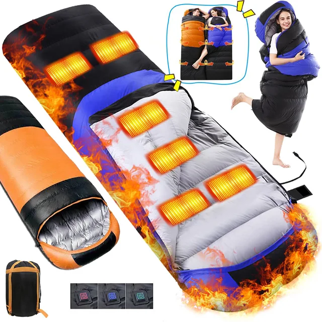 Hiver -5 ℃   Sac de couchage chauffant USB portable adulte électrique thermique chaud 4 saisons Camping en plein air randonnée voyage (sans batterie externe 1