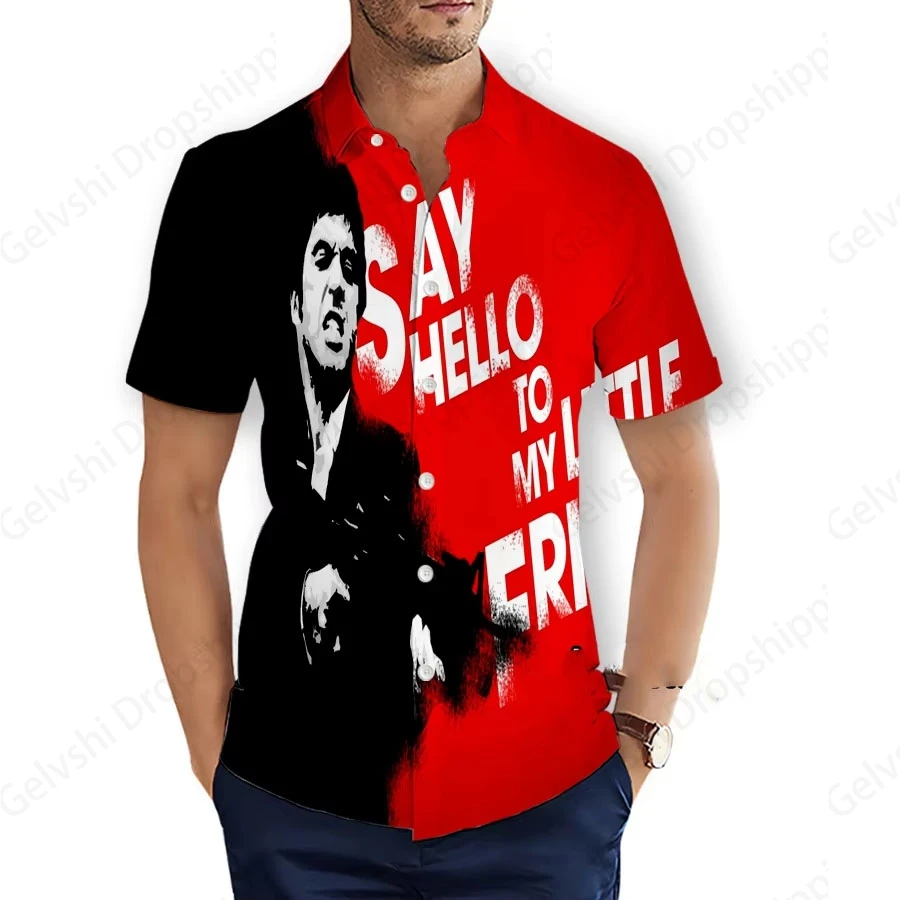 Movie Tony Montana Scarface 3d Print Beach Shirts Short Sleeve Hawaiian Shirts Button Down Blouses Graphic Shirt Camisas Street