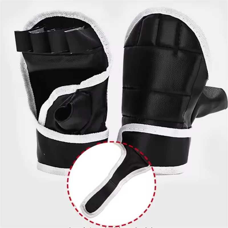 1 Pair of Black Half Finger Boxing Gloves PU Leather Karate Muay Thai Training and Exercise Gloves Children's Boxing Gloves