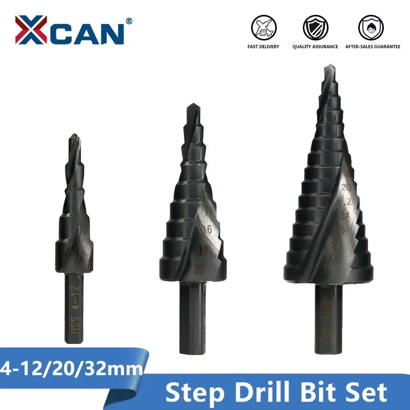 Juego De 3 Brocas Escalonadas HSS Con Recubrimiento De Titanio - Diámetros 4-12mm, 4-20mm, 4-32mm, Vástago Hexagonal Para Metal, Madera, Plástico