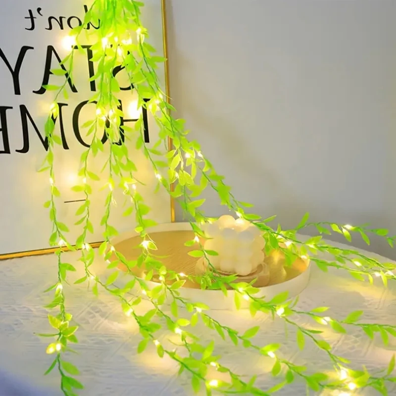 5M 50Lights USB style willow curtain lamp decorative light string imitation leaf wrought iron basket copper wire wedding party