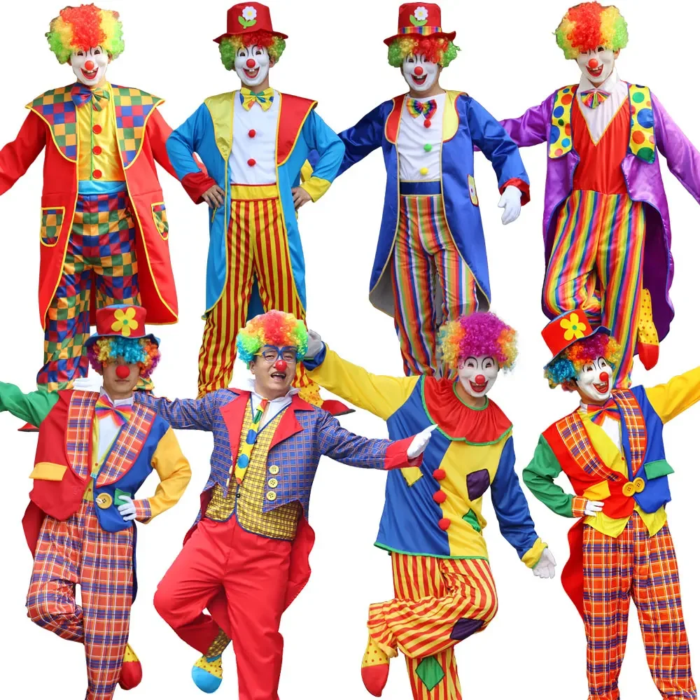 

Adult Clowns Costume Attached Shoes Wig Male Suit Cosplay Clothing Clown Long-sleeve High-quality Stage Dress Up No Mask