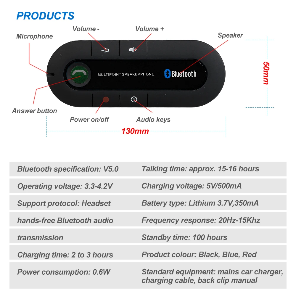 Bluetooth Handsfree Kit Wireless Bluetooth Car Kit Handsfree Speakerphone Sun Visor Speaker Bluetooth Audio Receiver