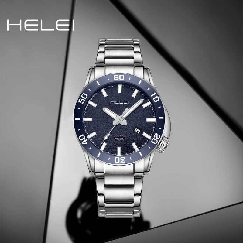 HELEI 2024 Popular Male Wristwatch Men's Quartz Watch Original Stainless Steel Waterproof Luminous Fashion Casual Clock Relogio