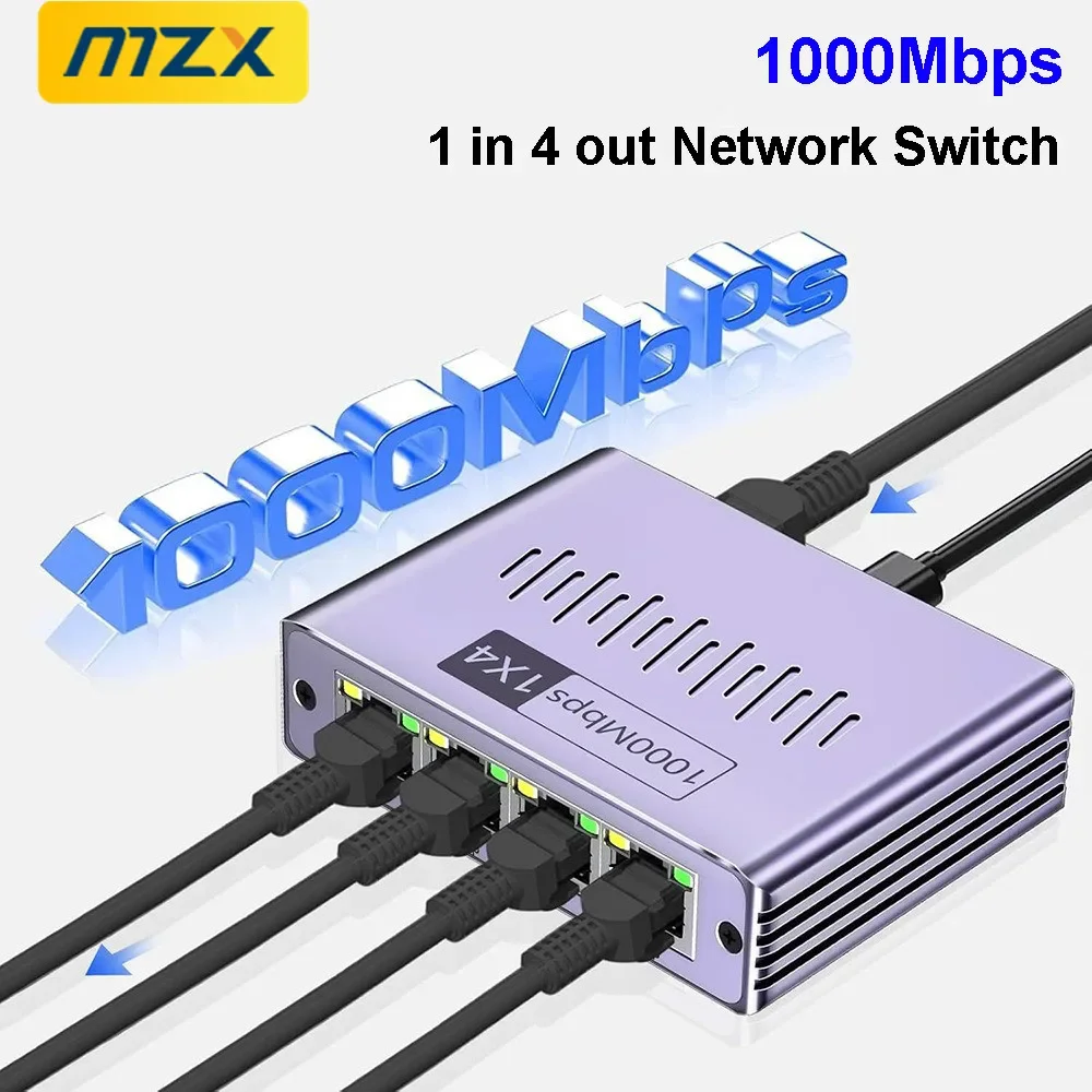 High-Speed Gigabit Network Switch Hub with Ethernet Splitter Connector