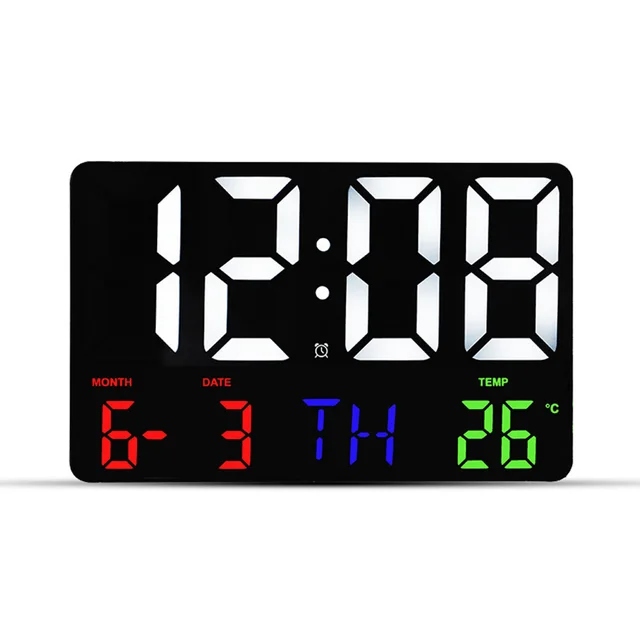 Reloj de pared Digital LED, Despertador con Control remoto, ajuste de brillo, temperatura, fecha, pantalla de día, reloj electrónico 2